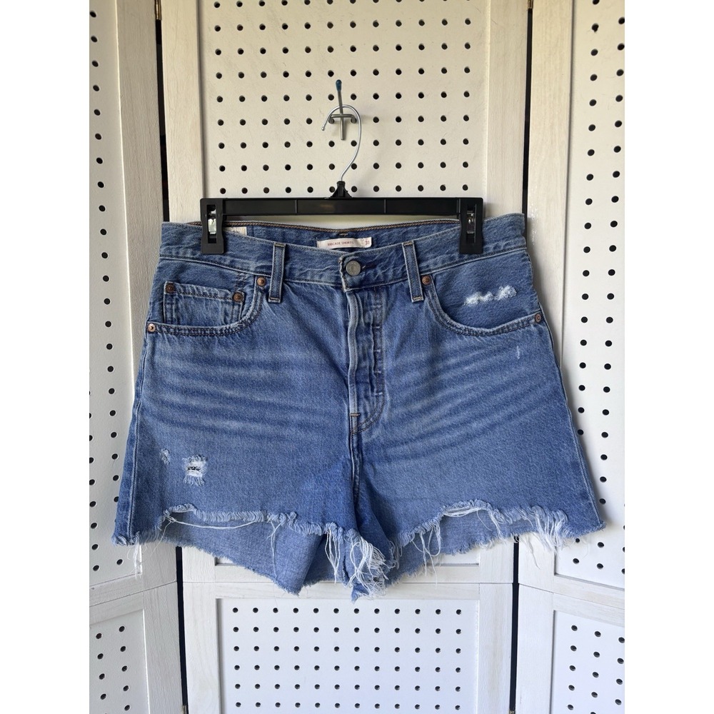 Levi's Ribcage Shorts Denim Jeans Raw Hem Distressed Button Fly Women's 31